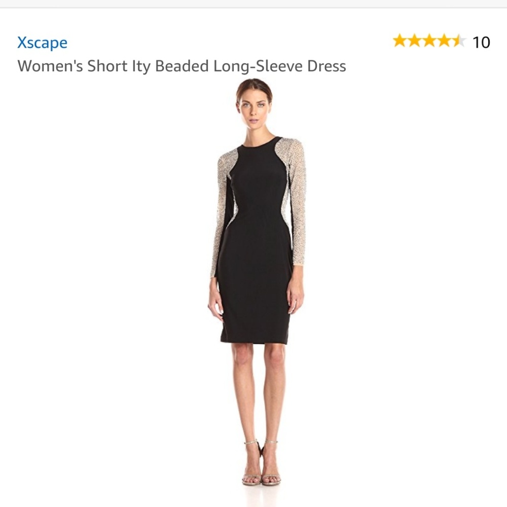 Xscape Women's Short Ity Beaded Long Sleeve Dre